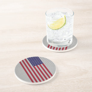 American Flag on Carbon Fibre Style Print Coaster