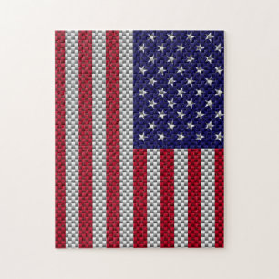 American Flag on Carbon Fibre Style Print Jigsaw Puzzle