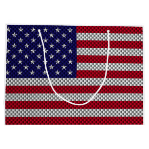 American Flag on Carbon Fibre Style Print Large Gift Bag