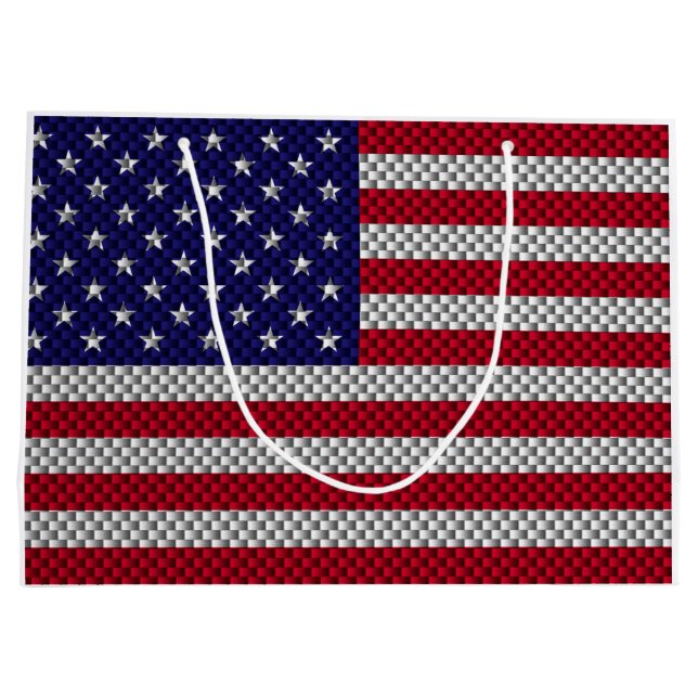 American Flag on Carbon Fibre Style Print Large Gift Bag (Back)