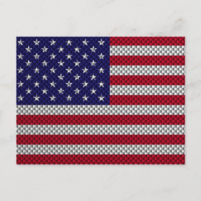 American Flag on Carbon Fibre Style Print Postcard (Front)
