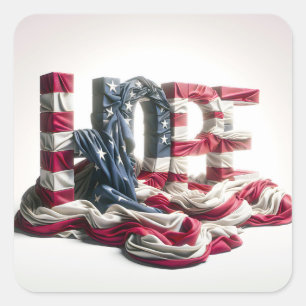 American Flag On HOPE Square Sticker