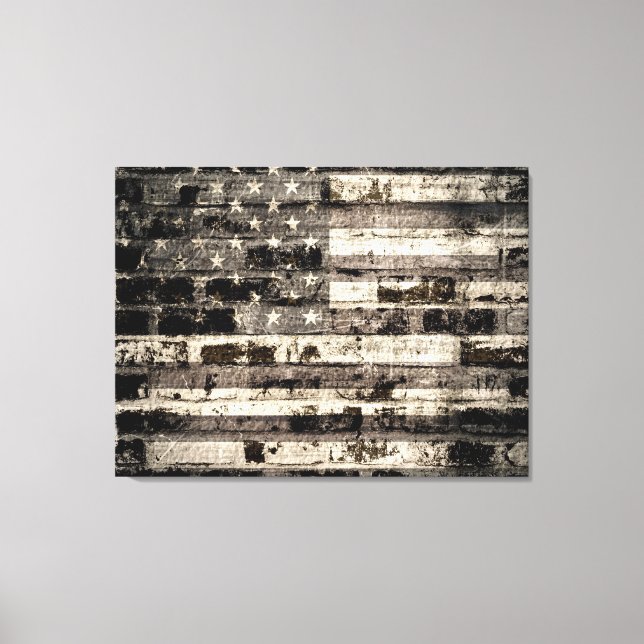 American Flag On Old Brick Wall 2 Canvas Print (Front)