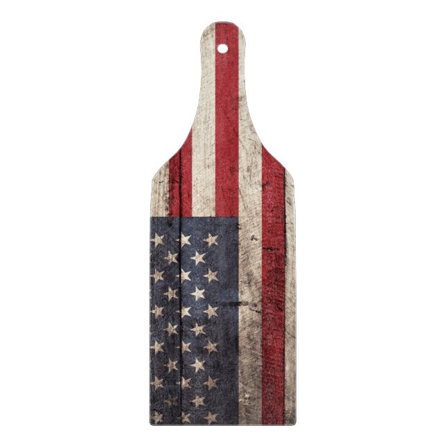 American Flag on Old Wood Grain Cutting Board (Front)
