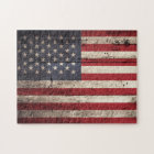 American Flag on Old Wood Grain