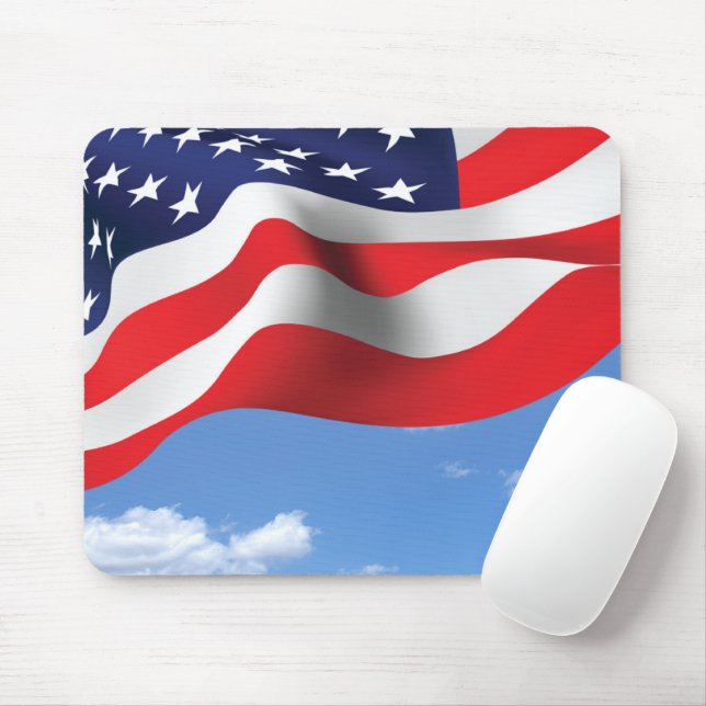 American Flag On Sky Mouse Mat (With Mouse)