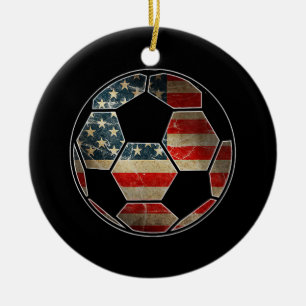 American Flag on Soccer Ball - Soccer Ball Flag Ceramic Tree Decoration