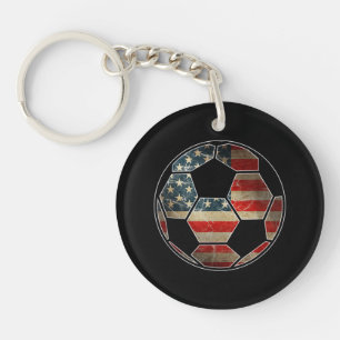 American Flag on Soccer Ball - Soccer Ball Flag Key Ring