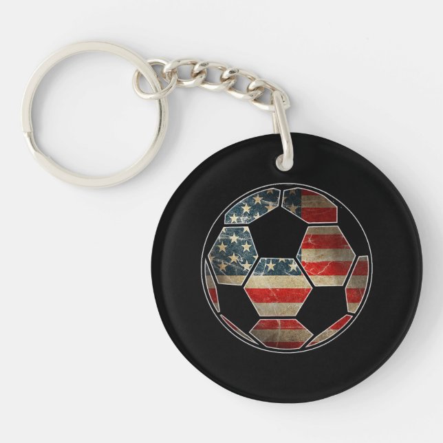 American Flag on Soccer Ball - Soccer Ball Flag Key Ring (Front)