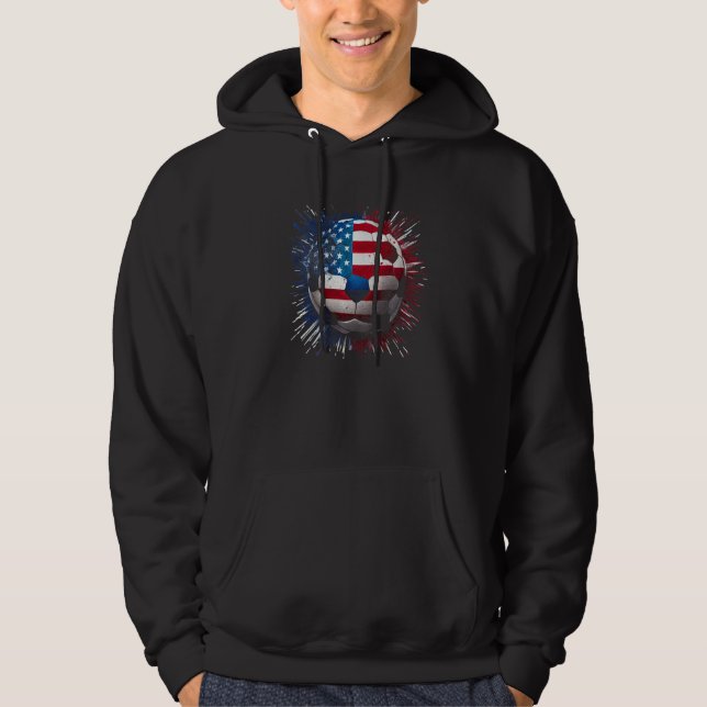 American Flag on Soccer Ball Soccer Ball Flag Prem Hoodie (Front)