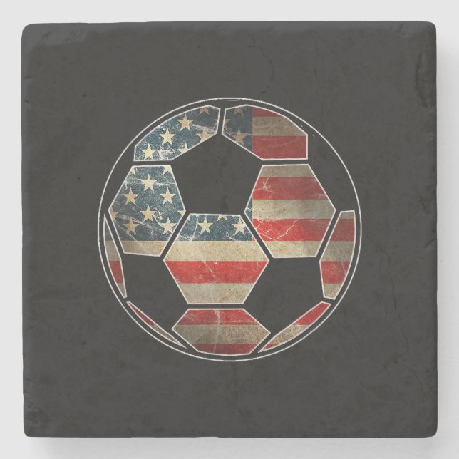 American Flag on Soccer Ball - Soccer Ball Flag Stone Coaster (Front)