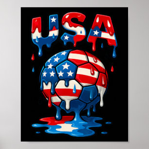 American Flag On Soccer Byll Drip Style Men Women  Poster