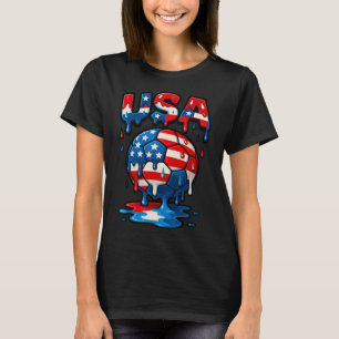 American Flag On Soccer Byll Drip Style Men Women T-Shirt