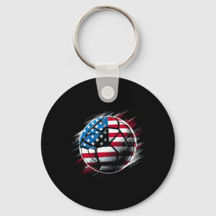 American Flag On Soccer Ll Key Ring