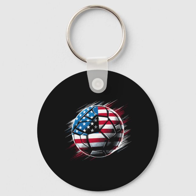 American Flag On Soccer Ll  Key Ring (Front)