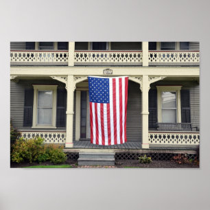 American Flag on Vermont Porch Poster