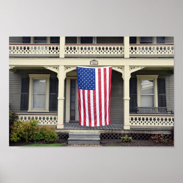 American Flag on Vermont Porch Poster (Front)