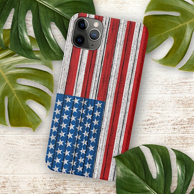 American Flag On Weathered Wooden Planks Pattern iPhone Case (Creator Uploaded)