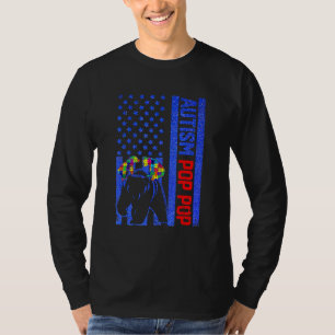 American Flag P Op Pop Bear Autism Awareness S Upp T-Shirt