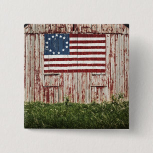 American flag painted on barn 15 cm square badge