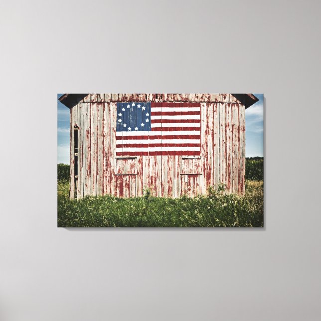 American flag painted on barn canvas print (Front)