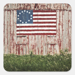 American flag painted on barn square sticker