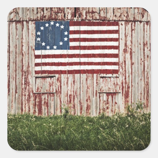 American flag painted on barn square sticker (Front)