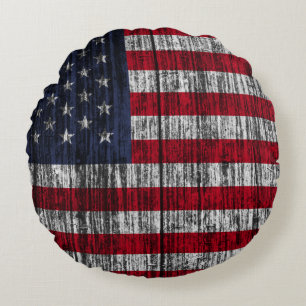 American flag painted on fence background.4th, abs round cushion