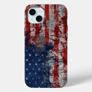 American Flag Painted on Grunge Wall iPhone 15 Mini Case