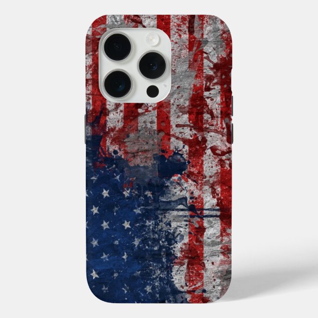 American Flag Painted on Grunge Wall Case-Mate iPhone Case (Back)