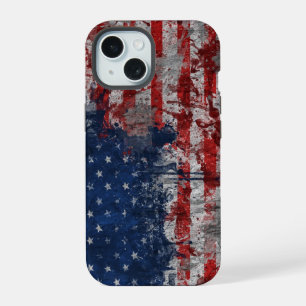 American Flag Painted on Grunge Wall iPhone 15 Case