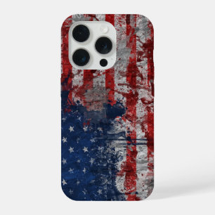 American Flag Painted on Grunge Wall iPhone 15 Pro Case