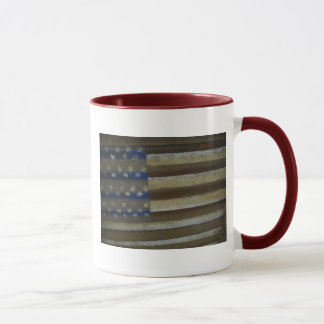 AMERICAN FLAG PAINTED ON RUSTY TIN MUG