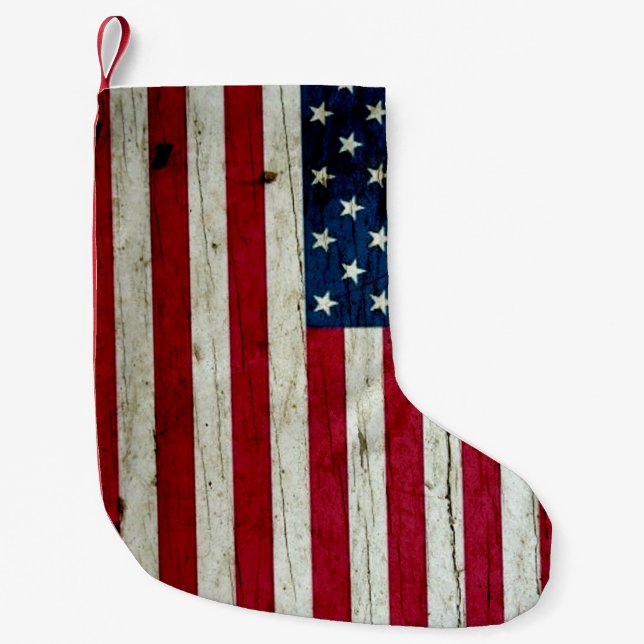 American Flag Painted on Wood Small Christmas Stocking (Front)