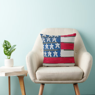 American Flag Painted On Wooden Pallet Cushion