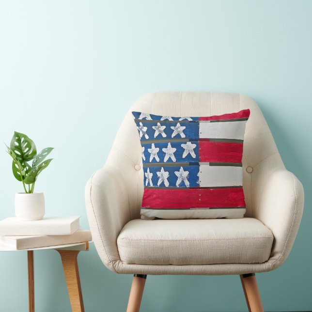 American Flag Painted On Wooden Pallet Cushion (Chair)