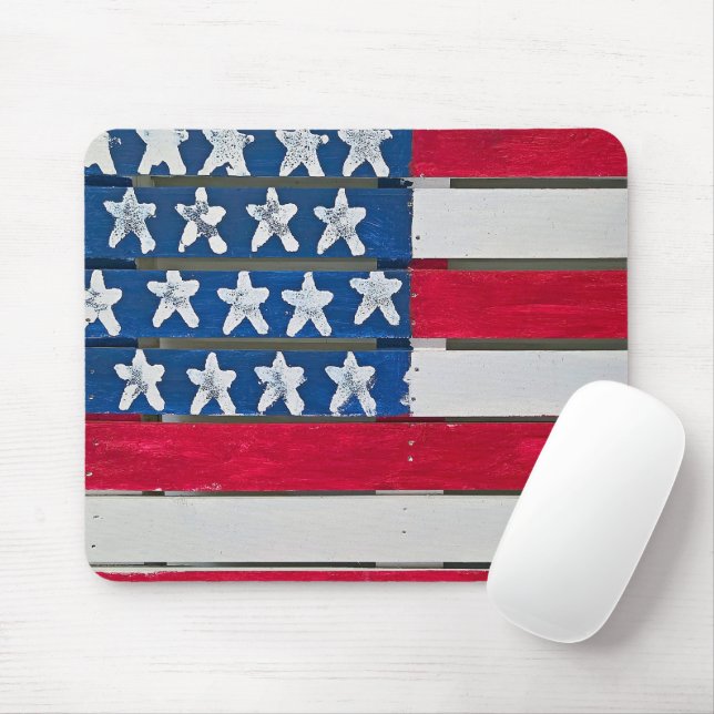 American Flag Painted On Wooden Pallet Mouse Mat (With Mouse)