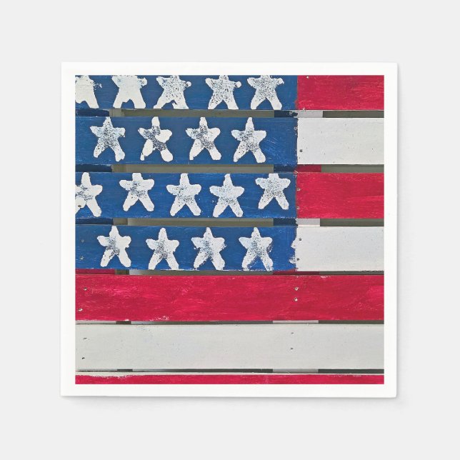 American Flag Painted On Wooden Pallet Napkin (Front)