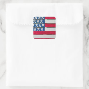 American Flag Painted On Wooden Pallet Square Sticker