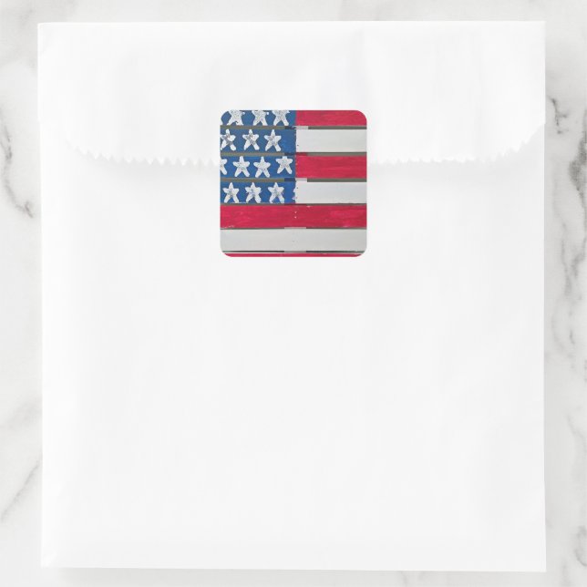 American Flag Painted On Wooden Pallet Square Sticker (Bag)