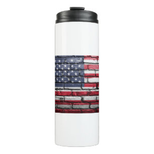 American flag painting on a brick wall thermal tumbler