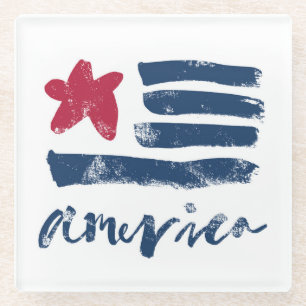 American Flag Paintstrokes Glass Coaster