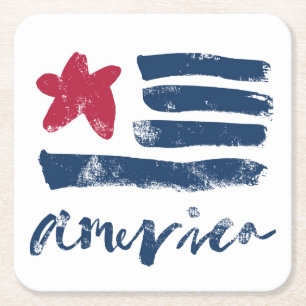 American Flag Paintstrokes Square Paper Coaster