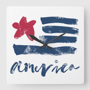 American Flag Paintstrokes Square Wall Clock