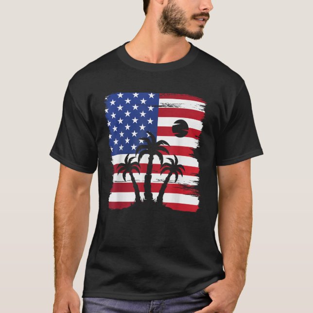 American Flag Palm Trees Memorial Day Patriotic 4t T-Shirt (Front)