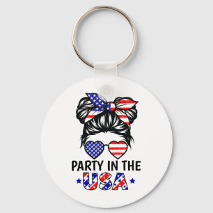 American Flag Party In Usa 4th July Patriotic Kids Key Ring