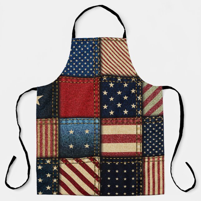 American Flag, Patchwork Seamless Pattern. Apron (Front)