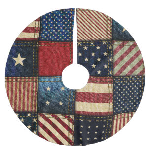 American Flag, Patchwork Seamless Pattern. Brushed Polyester Tree Skirt