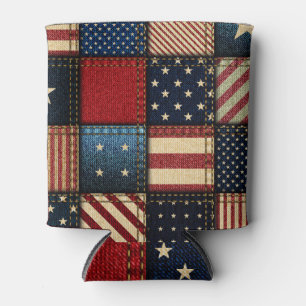 American Flag, Patchwork Seamless Pattern. Can Cooler