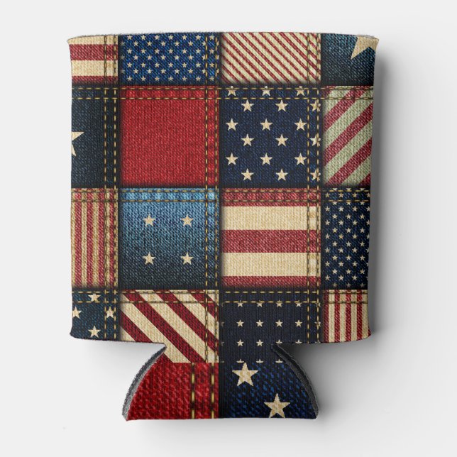 American Flag, Patchwork Seamless Pattern. Can Cooler (Front)